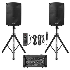 Summervibes VEVOR Professional PA System, 800W Powered, Sound System Set with 6 Channel Mixer, Dual Speakers, Wireless Bluetooth, Microphone, Compact Stands, USB SD XLR Inputs, Remote Control, for DJs Events