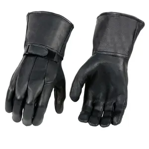Milwaukee Leather Men's Leather Gauntlet Lined Motorcycle Hand Gloves w/ Conchos