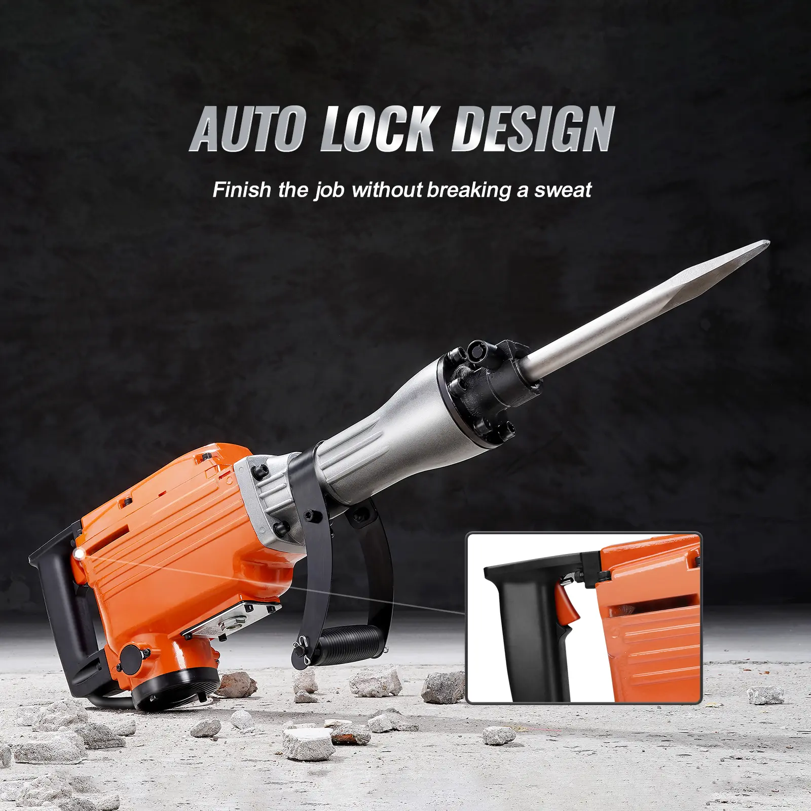 【summerfinds】VEVOR Demolition Jack Hammer, 2200W 1400 BPM Jack Hammer Concrete Breaker, Heavy Duty Electric Jack Hammer 6pcs Chisels Bit with Gloves, 360°C Swiveling Front Handle for Trenching and Breaking Holes