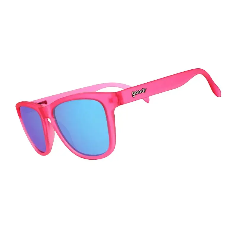 goodr Flamingos On A Booze Cruise Medium Size (OG) Translucent Pink Frame with Teal Lens, UV400, No Slip No Bounce No Tangle