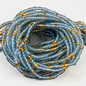 Blue & Gold Waist Beads Beaded Belly Chain Adjustable Jewelry 45 inches for Feminine Curves and Bold Statements