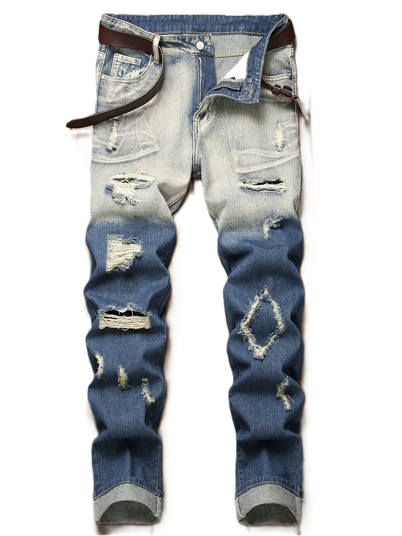 Men's Stretch Slim Fit Jeans Ripped Skinny Straight Leg Distressed Comfort Flex Waist Fashion Biker Denim Pants