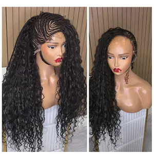human hair Mohawk Boho Knotless Braided Wig Fullace - Long Curly Hair, Natural Look, High-Quality Synthetic Fiber, Perfect for Everyday Wear Hyperrealism Wig