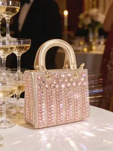 Luxury Rhinestone PU Leather Women's Handbag, Handbag Satchel, Wheat Ear Rhinestone Decor Evening Bag, Sparkling Shoulder & Crossbody Bag, Ideal for Banquets, Weddings and Parties, Elegant Bags