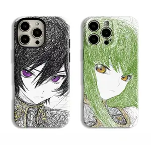 Trendy Shonen Anime Code Geass Lelouch & C.C. Sketch Smartphone Casing - 2-in-1 Matte & Glossy Cellphone Case, Mobile Accessories for iPhone 17 Air 16 Pro Max 15 14 Plus 13 12 11 Devices, Ideal Teen Gift