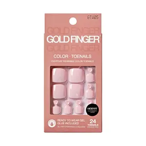 Gold Finger Color Gel Press On Toenails - 24pcs Wide Fit Fake Toe Nails with Glue - Cool It