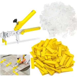 Tile Leveling System 1/8"Kit, 600 count Tile Leveler Spacers Clips+200pcs  Wedges+1pc Tile Pliers for Wall/Floor Tile Adjustment, Tile Leveler Tool Set for Tile & Stone Installation(1/8",Yellow)
