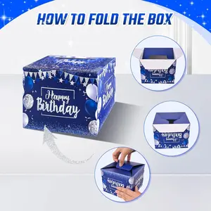 100Pcs Blue Birthday Cash Gift Boxes, with Stickers, Surprise Gifts for All Ages