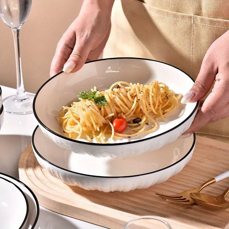 Italian Ceramic Plate Set, Elegant Dinner Plates, Scalloped Plates, Multipurpose Tableware for Pasta Salad Dessert, Ideal for Holiday Daily Meals and Gifting, Ceramic Dish Set, Dinnerware Set, Tableware Sets