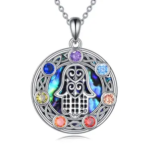 Charka Necklace Sterling Silver Hamsa Yoga Pendant Necklace