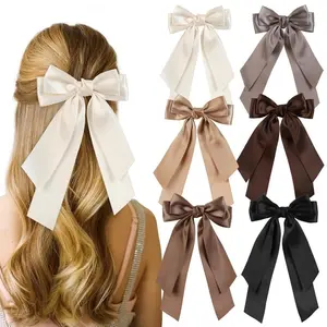 Hair Bows for Women Girls 6 PCS Hair Double-layer Ribbon Bow Hair Clips with Long Tails Vintage Hair Accessories for Women