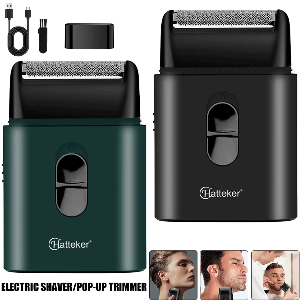 Men's Mini Electric Rechargeable Foil Razor with Pop-up Beard Trimmer, Wet & Dry Use, USB Charging, High-speed Motor (Green/Black), Portable Shaver, Rechargeable Shaver Kit, Daily Shaving Tool