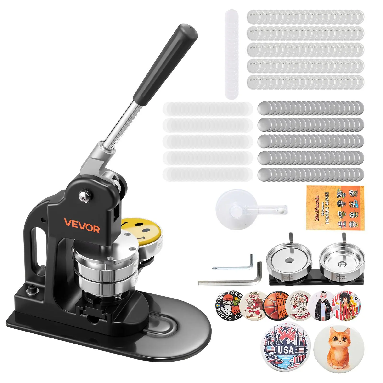【Summerfinds】VEVOR 3-in Compact Button Maker Machine, Pin Maker with 500pcs Button Parts, Circle Cutter, Hex Wrenches, Magic Book, Ergonomic Handle, for DIY Badges, Handmade Gifts, Badge Decoration, Holidays, Accessories, Black, Circle Cutters