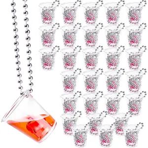 30 Pcs Bachelorette Party Shot Cup Mini Bachelorette Shot Glass Plastic Necklace Cups for Wedding Party Gifts (Silver)