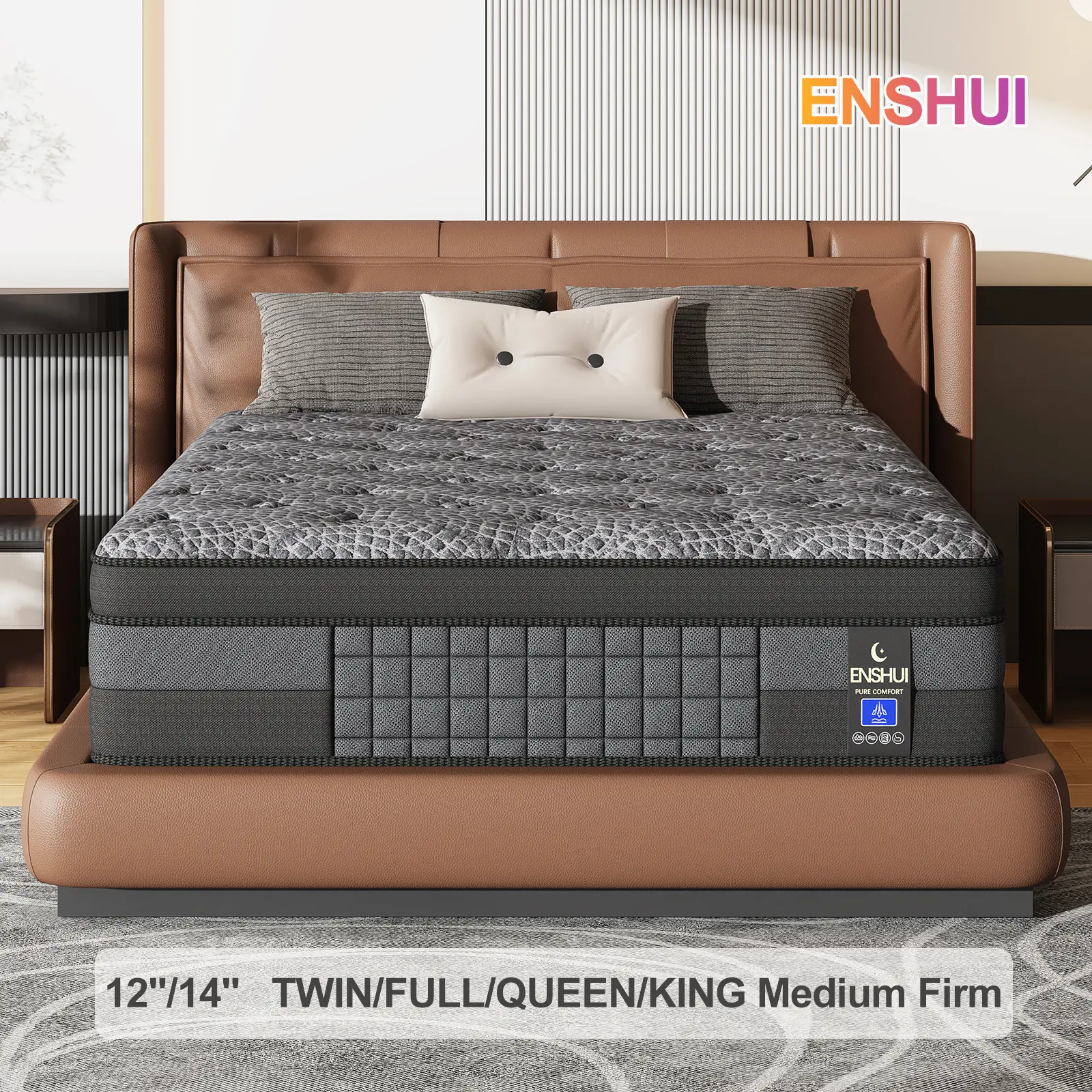 【Summer Sale Deals】12/14 Inch Twin, Full, Queen, King Mattress Memory Foam And Spring, Hybrid MattressMedium Firmness,  For Home Rooms Hotels, Boxed Halloween ChristmasGift Furniture Ergonomic queen size mattress Interior Modern