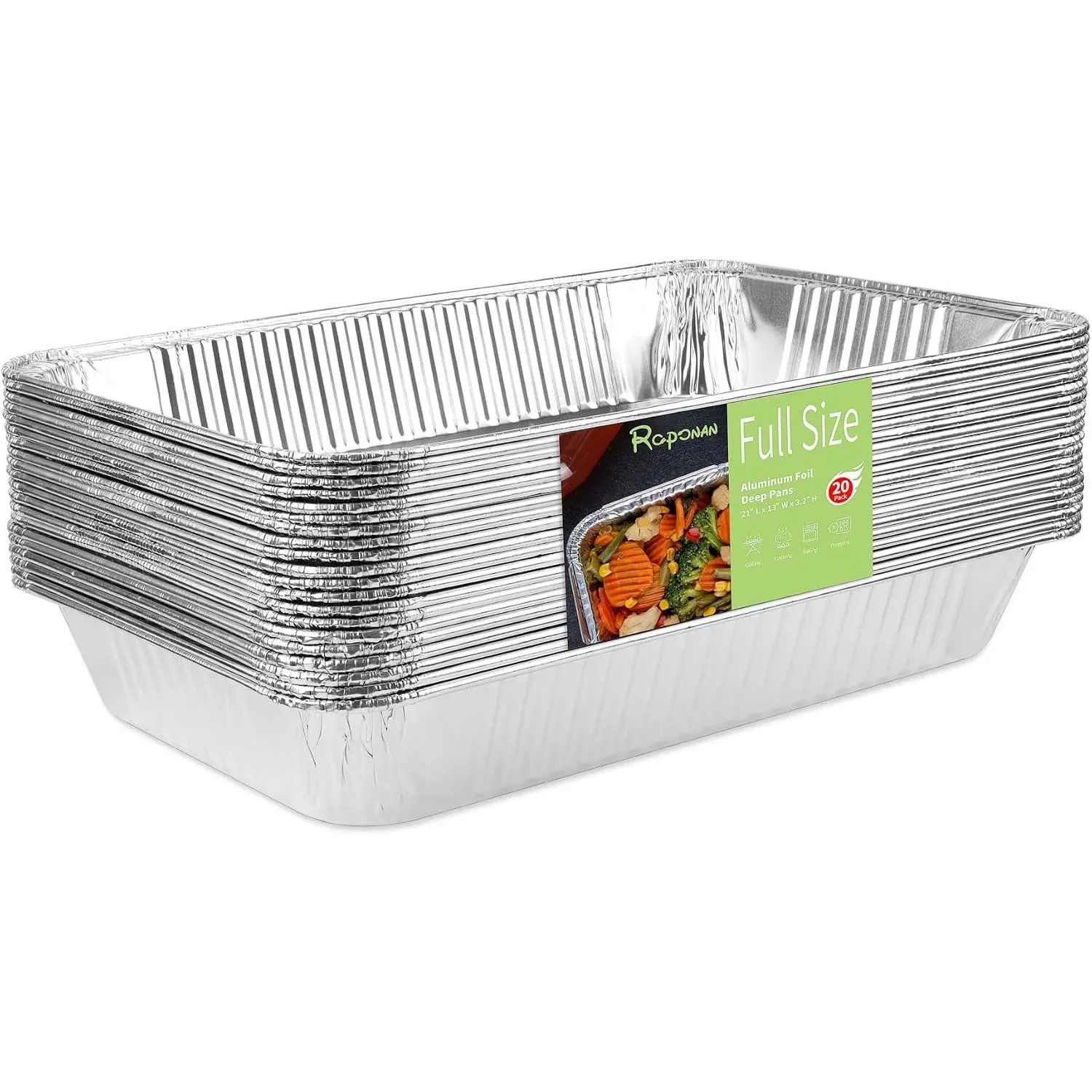 20-Pack Heavy Duty Full Size Aluminum Foil Deep Pan, 21”x13“ Disposable Roasting Pan for Cooking, Baking & Grilling, Large Chafing Pan for Catering, Steam Table, Buffets of Hotel & Restaurant