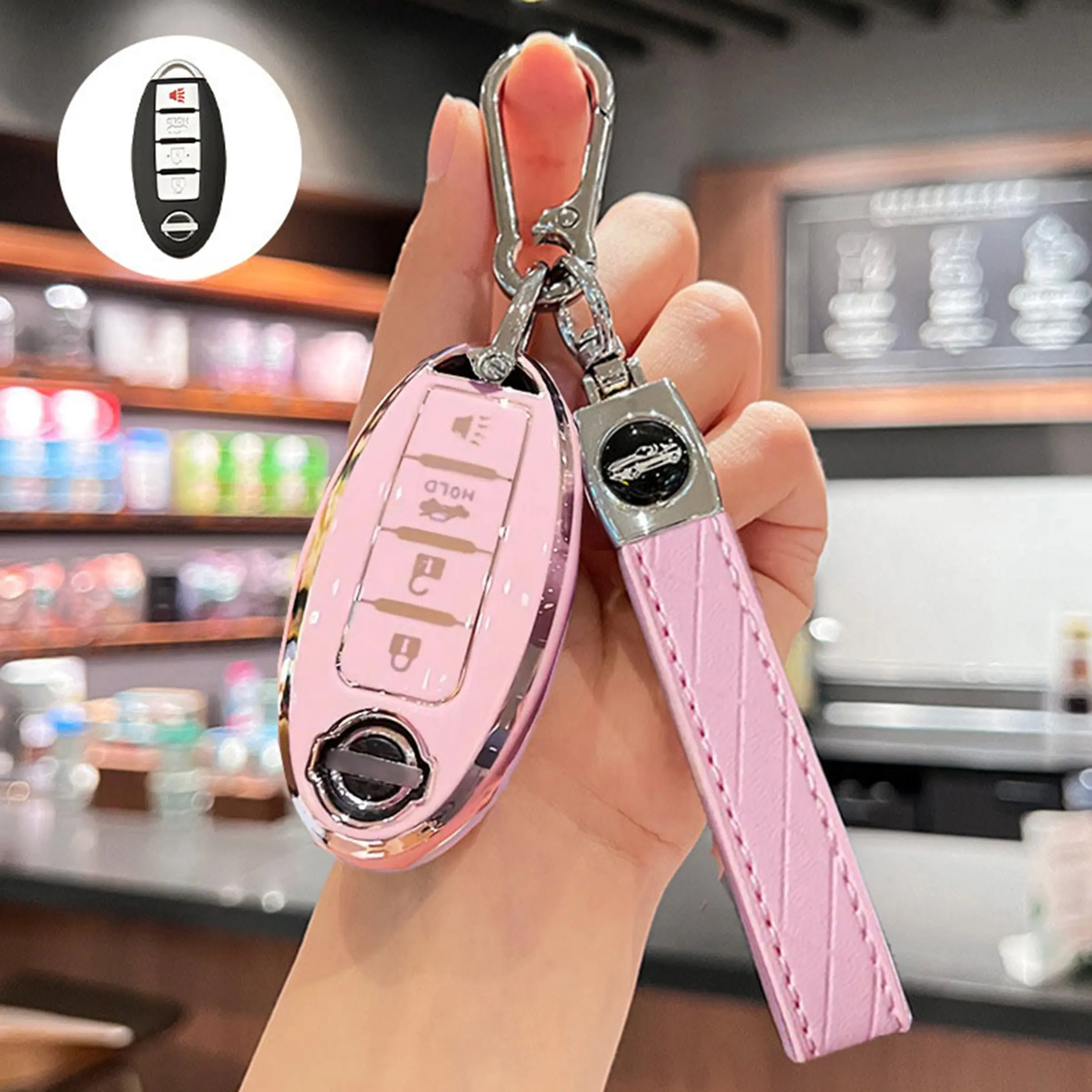 Car Key Case with Braided Rope, Soft TPU Car Key Protector, Keychain Protective Cover, Car Key Accessory, Car Key Holder, Key Fob Protector, Car Accessories for Nissan Altima Sentra Maxima Rogue Armada Pathfinder Infiniti