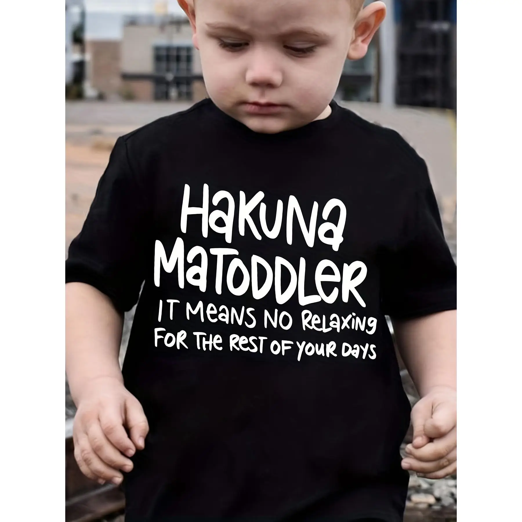 Boys' cotton crew neck T-shirt with "hakuna matoddler" slogan-casual knit fabric tee, medium stretch, all-season Comfort Fit