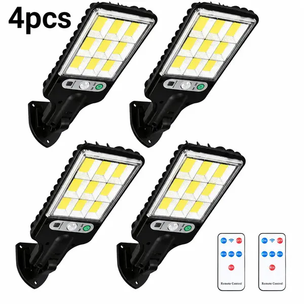 Solar Street Light Outdoor 6500 Lumens 3 Modes LED Motion Sensor Security Wall Lamp for Garden Yard Porch Decor IP65 Waterproof Remote Control 2/4 Pack