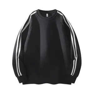 Men's Heavyweight Crewneck Sweatshirt, Solid Color Vintage Stripe Long Sleeve Sports Shirt, Premium Comfortable Fabric Men's Long Sleeve T-Shirt Couple's Base Layer, S-5XL Plus Size, Everyday Wear, Homewear