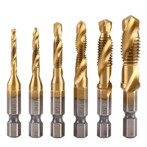 SummerVibes M3-M10,6Counts Tap Bit Set,Ultra TiAlN Coating M2 Drill Tap Set for One-Step Drilling,Tapping and Deburring.