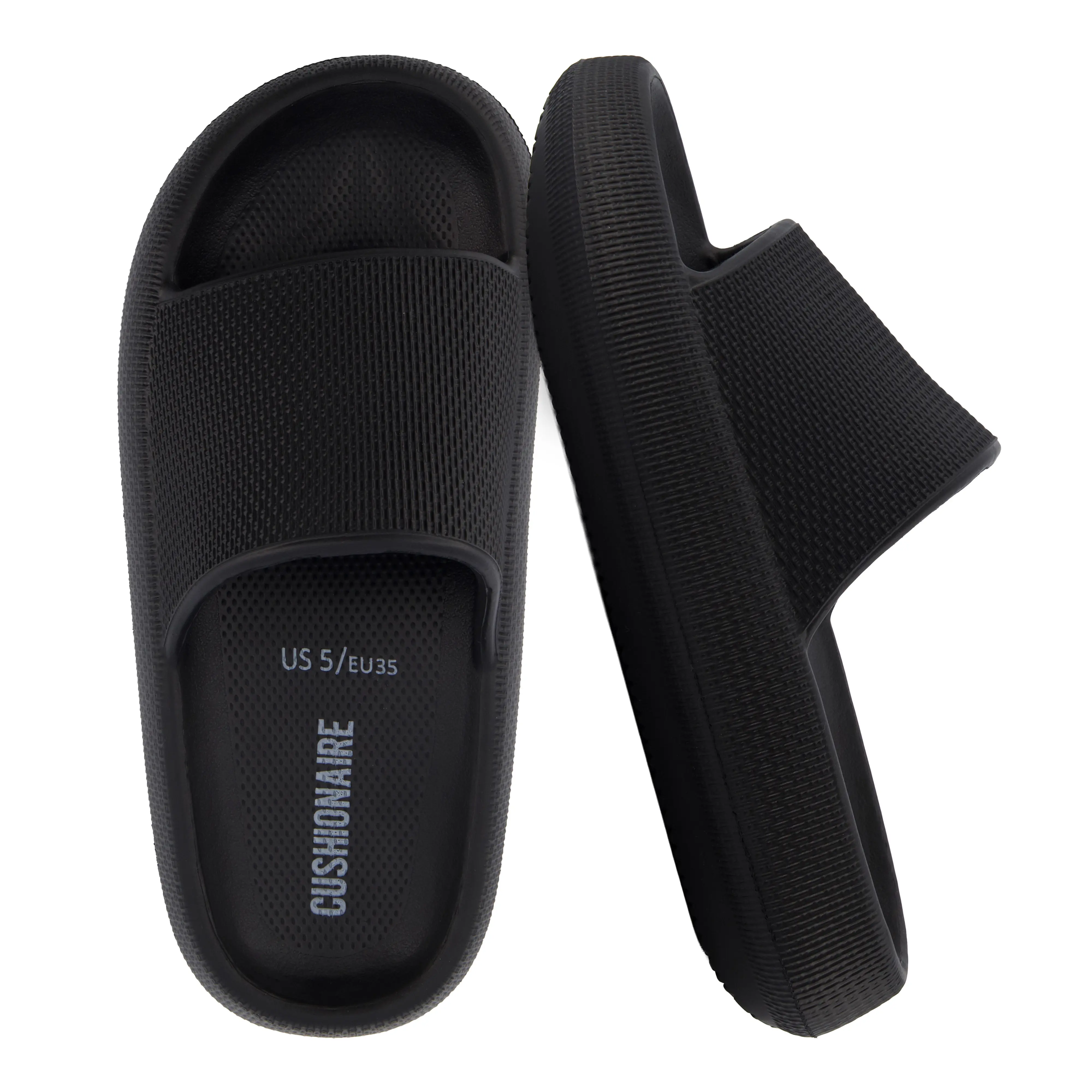 Cushionaire Feather EVA Slides for Women | Comfortable Slip-on Slippers for Indoor Outdoor Wear | Lightweight Shower Shoes and Beach Essential Cloud Slides