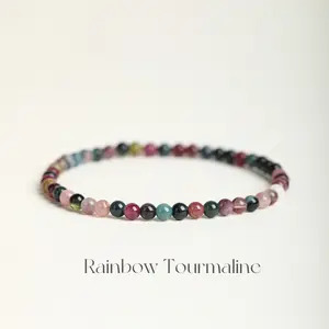 Natural Rainbow Tourmaline 4mm Healing Bracelet Beads Stretch Men Women stress relief, calming Bracelet Healing Chakra Gemstone Beaded