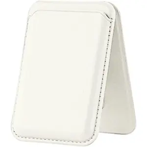 Magnetic Card Holder Stand for iPhone 17/16/15/14/13/12 Series, 2-in-1 Ultra-Thin Adjustable Stronger Magnetic Wallet, Leather Card Clip, Holds 2-5 Cards [Compatible with Magsafe] [with Wallet & Card Holder] [Military Drop ( Blank White Pink Brown Orange)