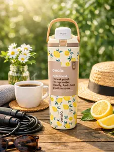 Lemon Floral Travel Water Bottle, Vacuum Insulated Stainless Steel Tumbler, Leakproof Reusable Drink Bottle for Hiking, School & Work