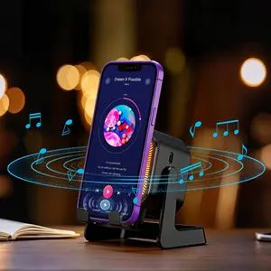5-in-1 Wireless Induction Bluetooth Speaker Stand - 1500mAh Battery, 360° Adjustable Phone/Tablet Holder, Colorful Ambient Lighting, Upgraded Dual Induction Channels, USB Type-C, Portable for All iPhone Series