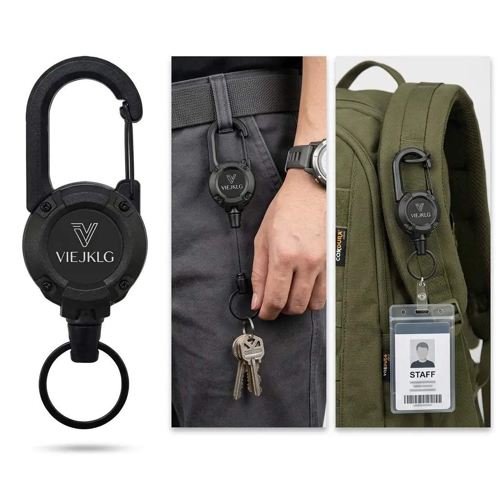 VIEJKLG ￼ 3 In 1 new multifunctional Retractable Pull Reel Carabiner Keychain, Strong Steel Wire Rope Buckle,Outdoor Sport Keychain Tool keychain  accessories