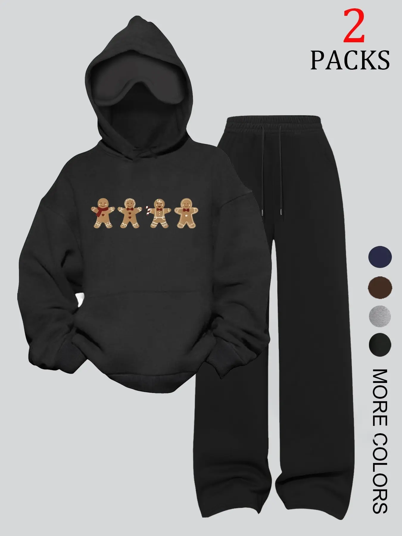 Women's Christmas Gingerbread Man Hoodie Set, Loose Fit Casual Fall & Winter, Comfortable Two-Piece Sweatshirt and Pants Combo, Matching Clothing Set