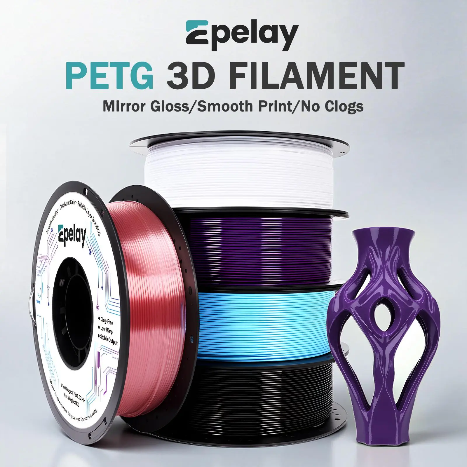 Epelay PETG 3D Printer Filament Spool, 1.75mm 1kg, Tough Heat-Resistant, Low Stringing, Mirror Gloss Smooth Prints, No Clogs, Compatible with FDM 3D Printing Supplies, Filament Spool 3D Printing Supplies tiktokshopbacktoschool