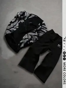 Men's Zipper Neck Letter Graphic Outdoor Jacket and Straight Leg Sport Pants Set, Sweatsuit With Pockets, Fashion Streetwear, Casual Spring & Fall