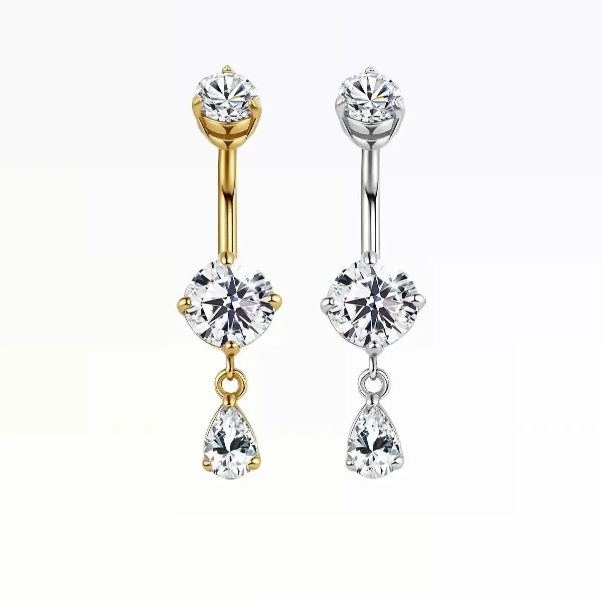 OUFER 14G Dangle CZ Belly Ring, Cute Stainless Steel Non Tarnish Belly Button Ring for Women