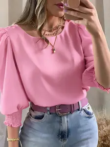 Women's Casual Elegant Shirt with Gathered Cuffs, Fashionable Blouse for Daily Wear, Stylish Ladies' Top for Comfort and Style