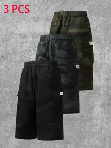 3-Pack Men's Summer Casual Camo Cargo Capri Pants, Large Side Pockets for Storage & Style, Ideal for Beach Vacation, Daily Wear & Outdoor Activities, Perfect Gift for Husband/Boyfriend