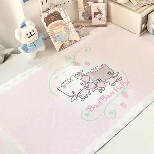 Polka Dots Cute Cat Leather Desk Pad Protector Non-Slip Large Mouse Pad Mat Pc Home &Office Desk Mat PU Leather Laptop Desk Pad