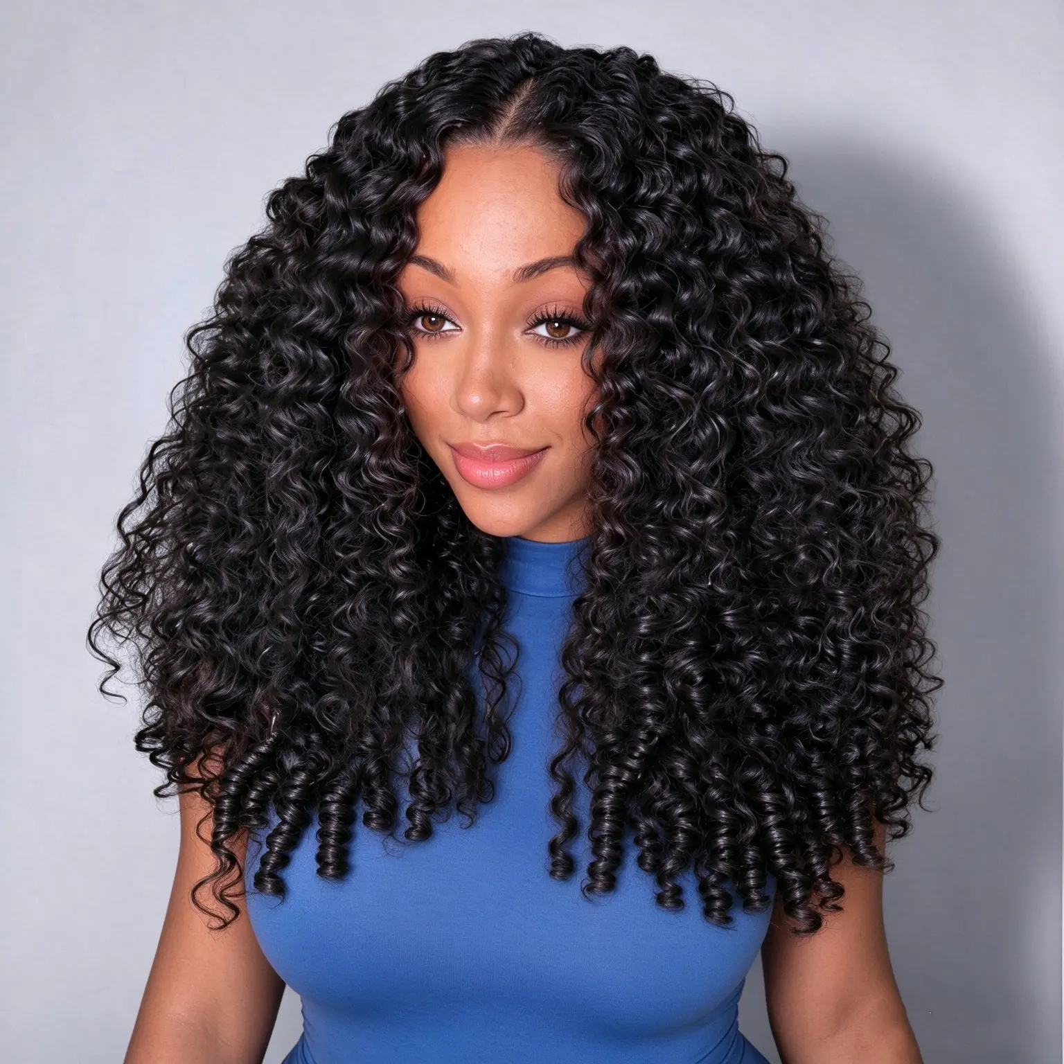 InvisiBlend V Part Burmese Curly Wigs Human Hair With Spiral Curly Ends No Leave Out Glueless Wig with Elastic Drawstring Natural Blends Beginner Friendly