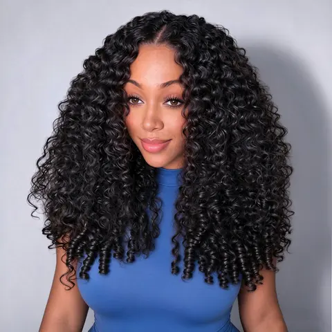 InvisiBlend V Part Burmese Curly Wigs Human Hair With Spiral Curly Ends No Leave Out Glueless Wig with Elastic Drawstring Natural Blends Beginner Friendly