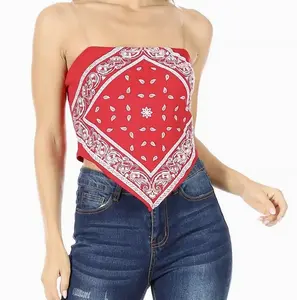 Paisley Bandana  crop top with Clear Adjustable Straps -  Fitted, Sleeveless, Short, Summer top
