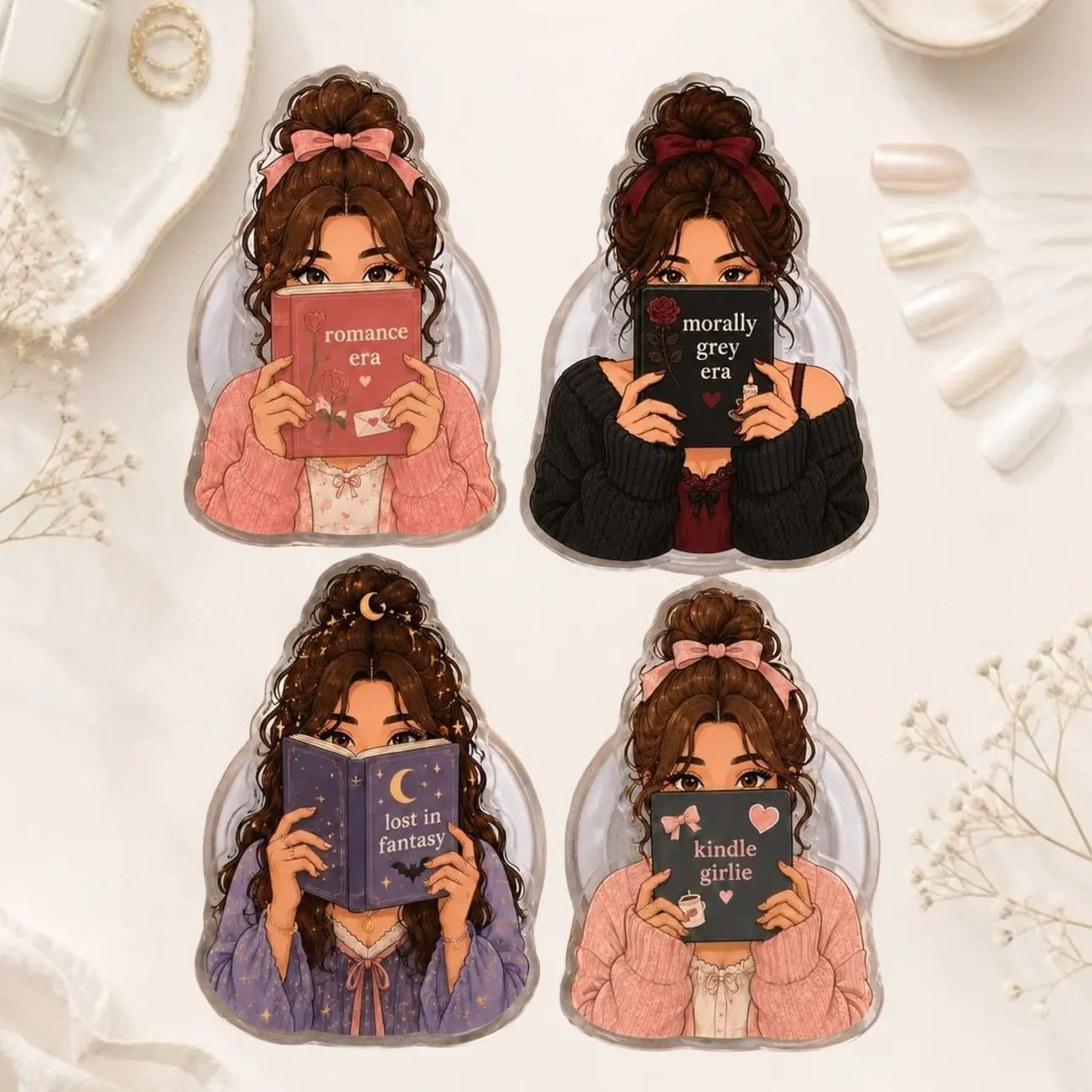 Bookish Girlie Phone Grip, Romance Fantasy Kindle Reader Accessory