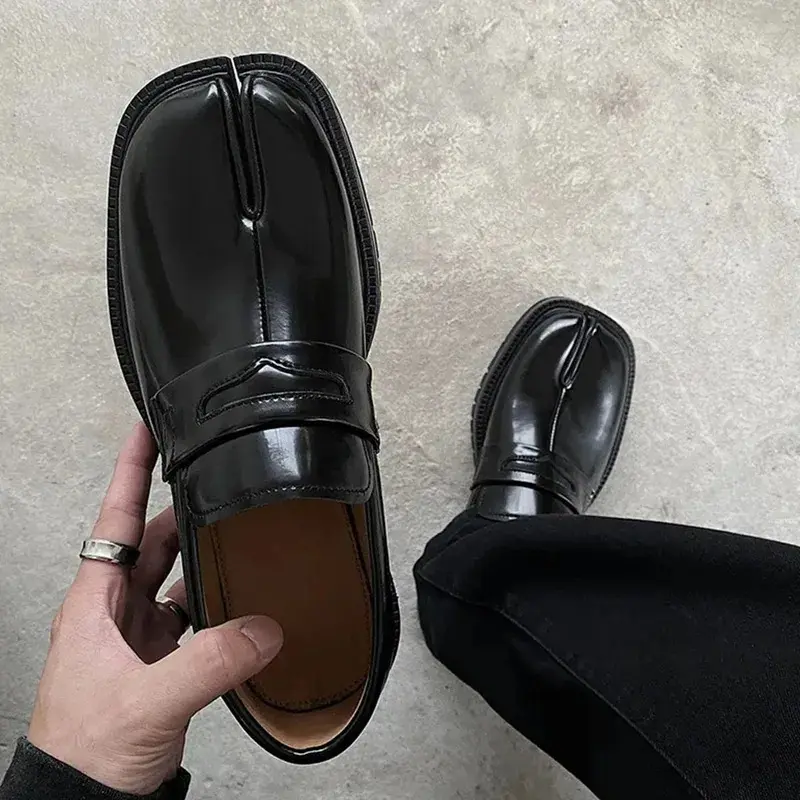 Tabi Shoes Loafers for Men  Split Toe Thick Sole Platform Casual Leather Shoes Spring Autumn Fashion Shoes MIAOXINLV