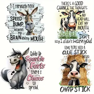 6Pcs Funny Cow Pattern DIY Handmade Crafts Heat Transfer Vinyl Stickers Washable Iron on Decals for T Shirts Masks Jeans Backpacks Diy Craft Decor