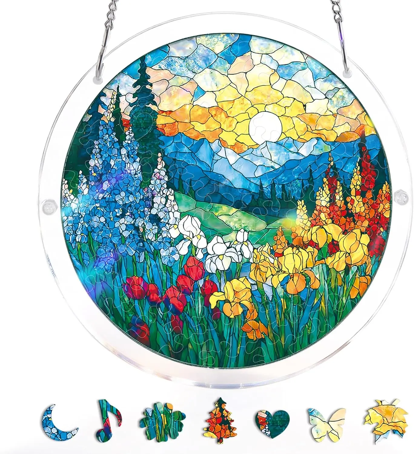 Acrylic Puzzles Suncatcher Window Hanging，83 Pieces 9.8 Inch Sun Catcher Acrylic Puzzles，DIY Stained Glass Acrylic Puzzle Kit Garden Decoration for Women Men Mom Birthday Gift Home Decor Sunflower Decorative Butterfly Pattern Design homedecor