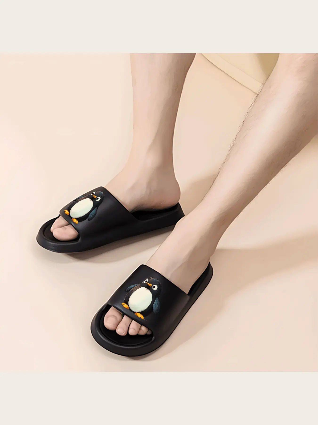 Cute Penguin Cartoon Slippers for Women Men Soft Comfortable Home Indoor Non-slip Warm Plush Winter Shoes Animal Pattern House Slippers Lightweight Cozy Bedroom Slippers