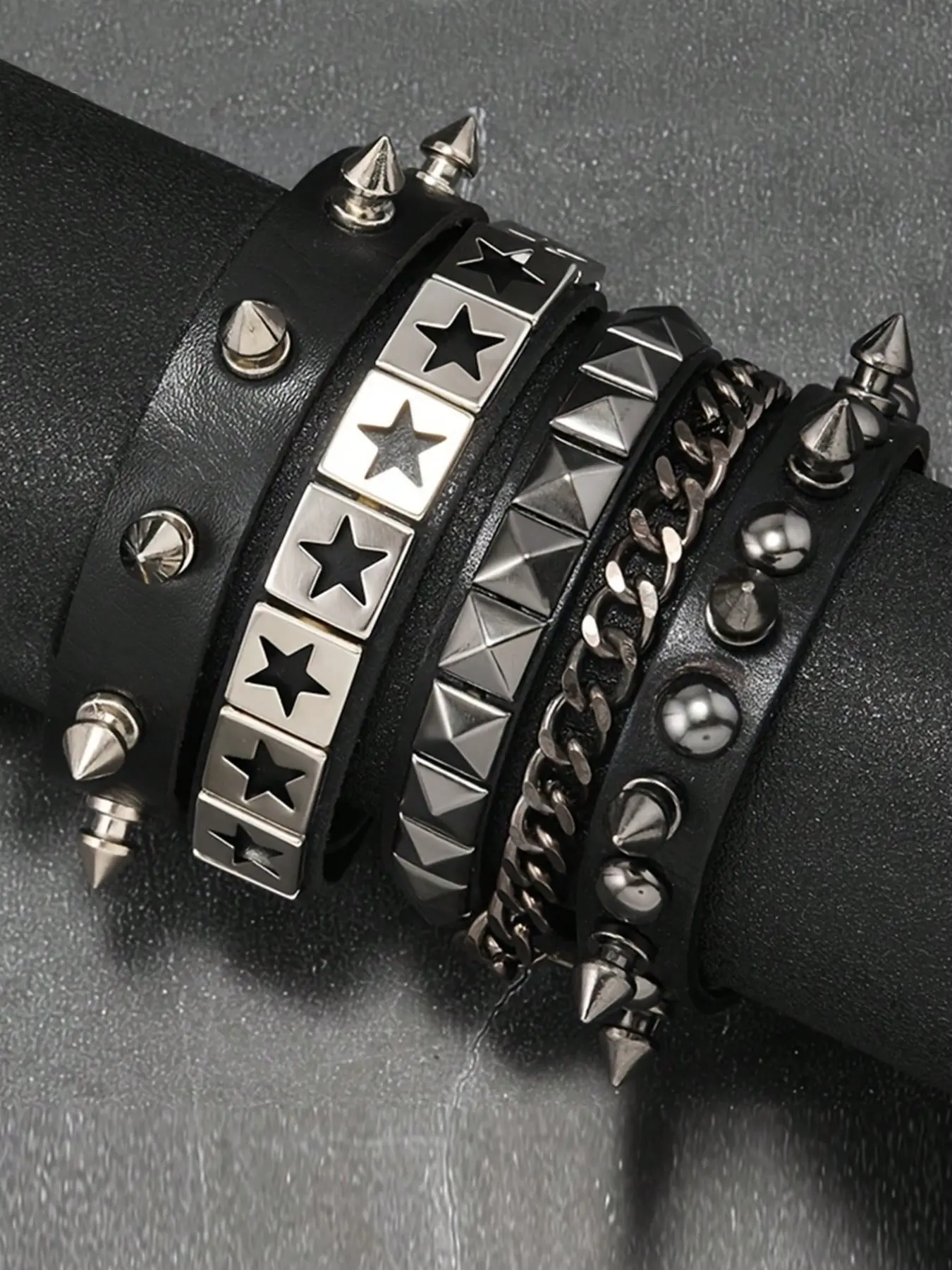 Punk PU Leather Set, Rivet Stud Design, Unisex Fashion Wristbands, Punk Style Bracelet, Punk Style Jewelry, Bracelets Jewelry, Halloween Party Accessories, 3 Pieces Per Set
