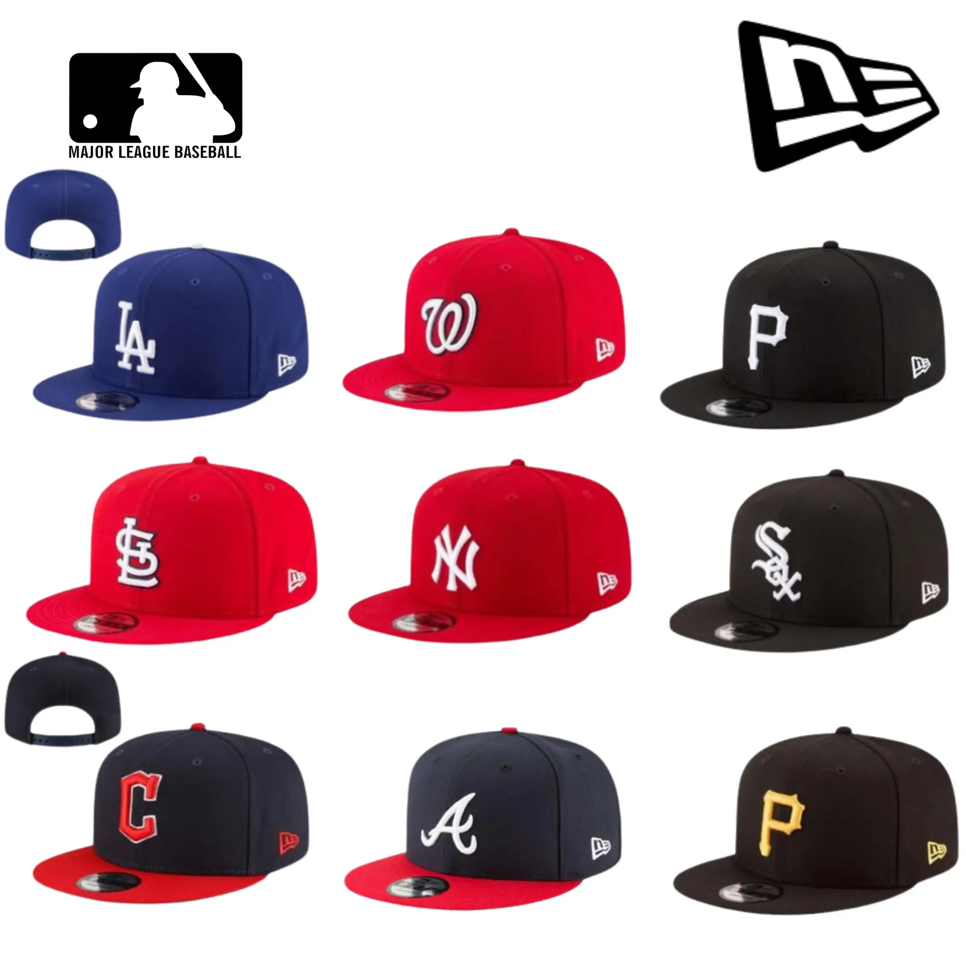 New Era MLB Snapback Baseball Hat – LA Dodgers, NY Yankees, White Sox, Cardinals, Nationals, Pirates, Braves, Guardians – Adjustable Flat Bill Cap, Team Logo, Streetwear Urban Style, Unisex Gorra de Béisbol, USA Sports Fashion