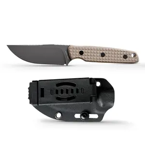 Vosteed Mink Fixed Blade Knife - 3.33" 14C28N Steel Clip Point, Tactical Gray & Sand G10 Handle, Kydex Sheath - Hunting/EDC- D0107