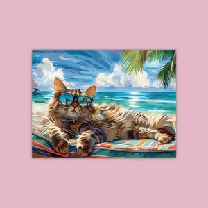 Cat relaxing in Beach - Painting Wiz Kit